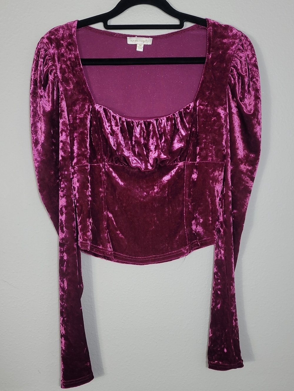 Flying Tomato Velvet Puff Sleeve Top Size Medium Burgundy Whimsygoth Witchy